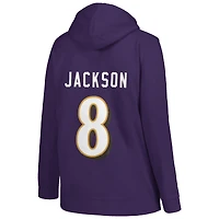 Profil pour femme Lamar Jackson Violet Baltimore Ravens Taille plus Nom et numéro du joueur Pull à capuche