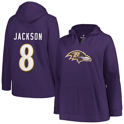 Women's Profile Lamar Jackson Purple Baltimore Ravens Plus Player Name & Number Pullover Hoodie