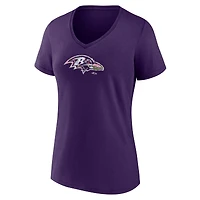 T-shirt violet à col en V et motif floral numéro 1 des Baltimore Ravens pour femme