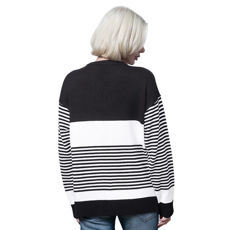 Women's Starter Black Baltimore Ravens No Huddle Striped V-Neck Sweater