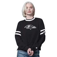 Women's Starter  Black Baltimore Ravens Rally Drop Shoulder Cropped Sweatshirt