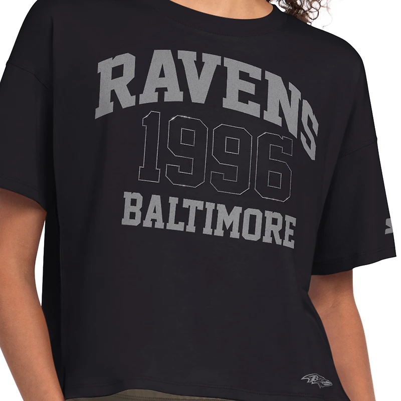 T-shirt court à strass noir Starter Baltimore Ravens pour femme
