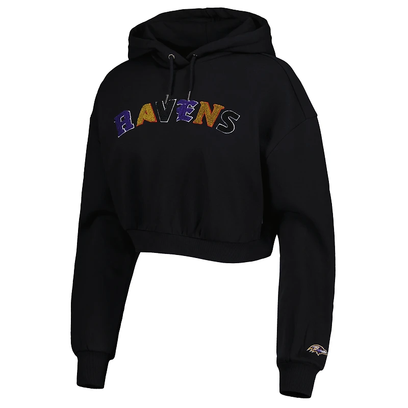 Women's The Wild Collective Black Baltimore Ravens Cropped Pullover Hoodie