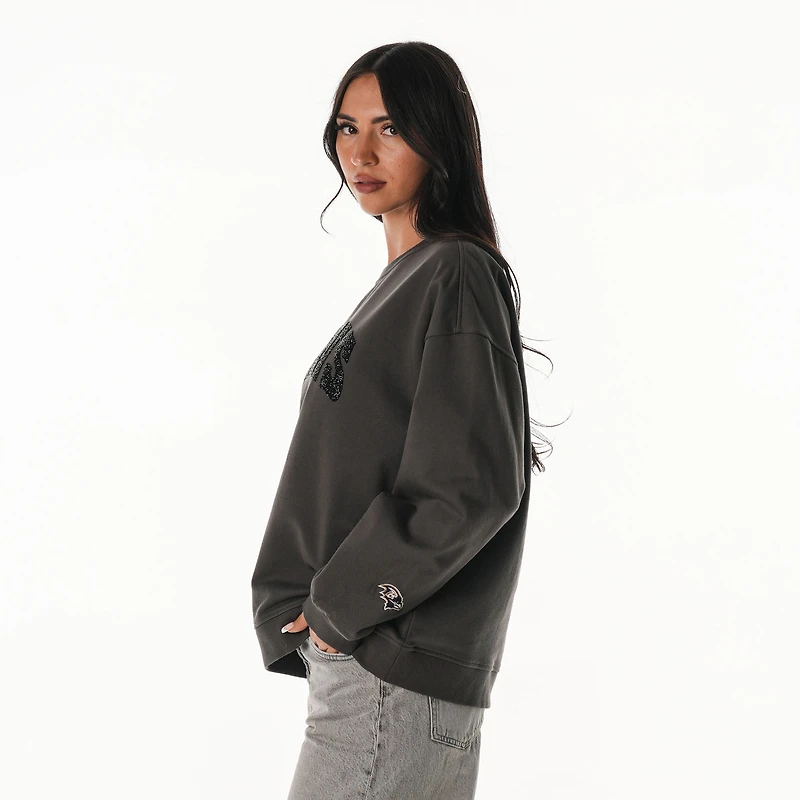 Sweat-shirt ras du cou surdimensionné en cristal de roche des Ravens Baltimore The Wild Collective pour femme, couleur anthracite