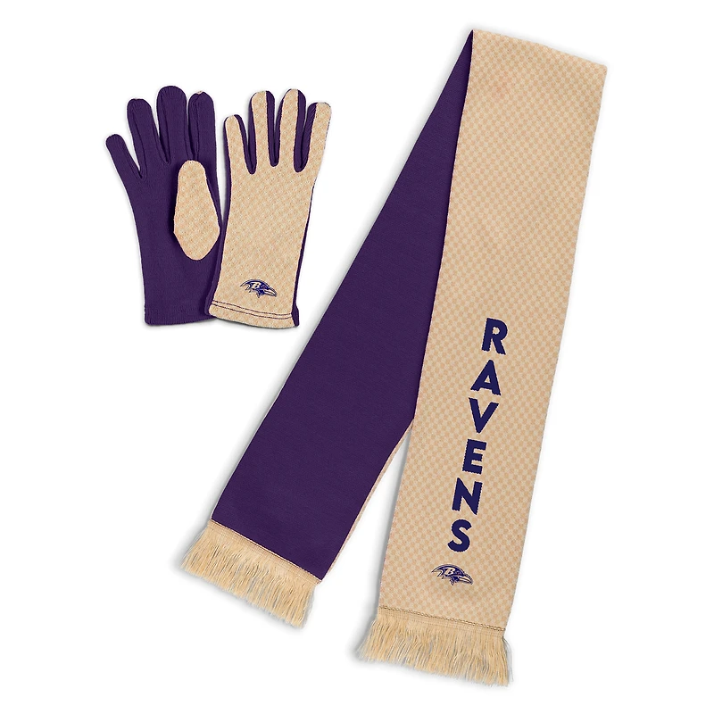 Women's WEAR by Erin Andrews Baltimore Ravens Tonal Microcheck Scarf & Glove Set