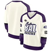 Women's WEAR by Erin Andrews  Cream Baltimore Ravens Racing Crew V-Neck Sweatshirt