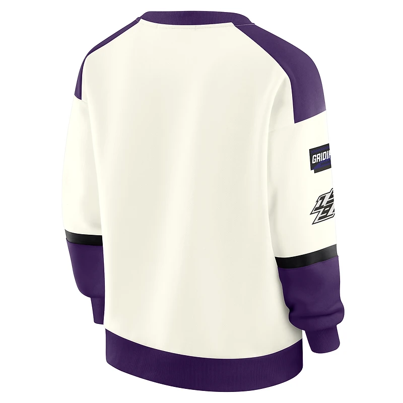 Women's WEAR by Erin Andrews  Cream Baltimore Ravens Racing Crew V-Neck Sweatshirt
