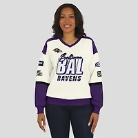 Women's WEAR by Erin Andrews  Cream Baltimore Ravens Racing Crew V-Neck Sweatshirt