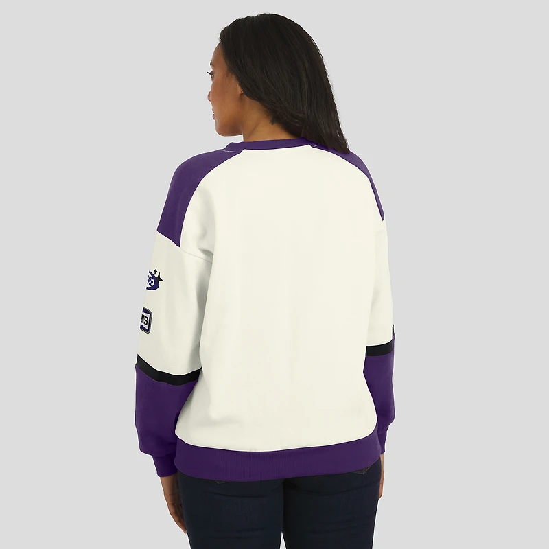 Women's WEAR by Erin Andrews  Cream Baltimore Ravens Racing Crew V-Neck Sweatshirt