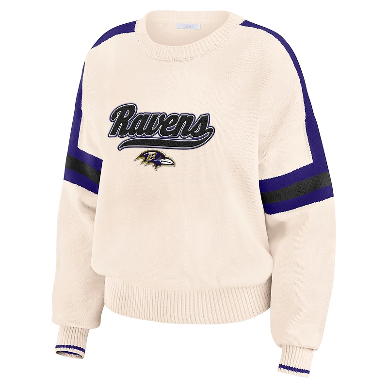 Pull à rayures crème Baltimore Ravens pour femme WEAR by Erin Andrews