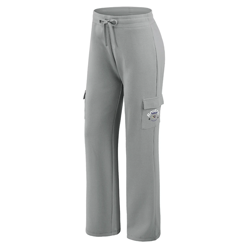 Women's WEAR by Erin Andrews Gray Baltimore Ravens Waffle-Knit Long Sleeve Hooded Shirt & Pants Lounge Set