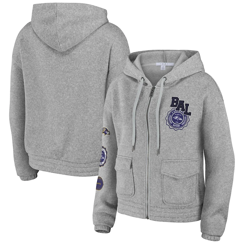 Women's WEAR by Erin Andrews Heather Gray Baltimore Ravens Full-Zip Hoodie