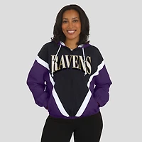 Sweat-shirt coupe-vent à capuche entièrement zippé et froissé violet/noir pour femme par Erin Andrews des Baltimore Ravens