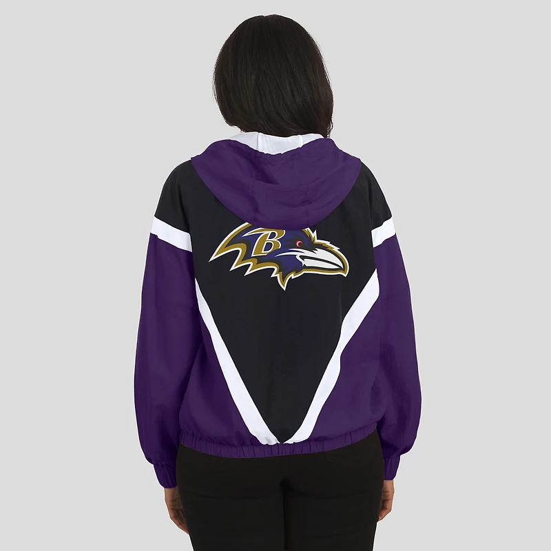 Sweat-shirt coupe-vent à capuche entièrement zippé et froissé violet/noir pour femme par Erin Andrews des Baltimore Ravens