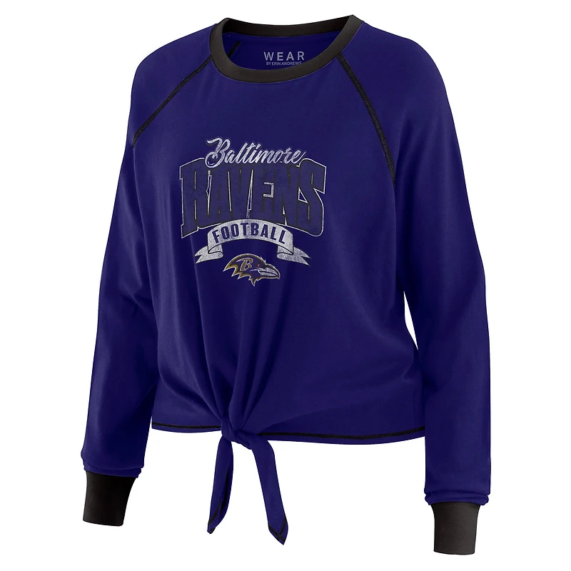 Women's WEAR by Erin Andrews Purple/Black Baltimore Ravens Tie-Front Long Sleeve Top