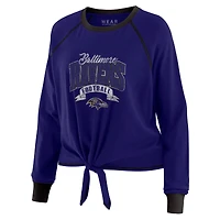 Women's WEAR by Erin Andrews Purple/Black Baltimore Ravens Tie-Front Long Sleeve Top