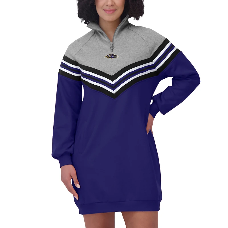 Women's WEAR by Erin Andrews Purple/Heather Gray Baltimore Ravens Chevron Stripe Dress