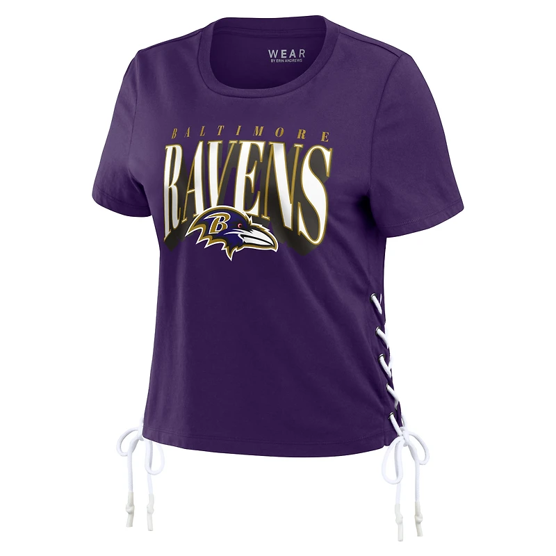 Women's WEAR by Erin Andrews Purple Baltimore Ravens Lace Up Side Modest Cropped T-Shirt