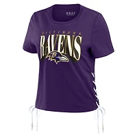 Women's WEAR by Erin Andrews Purple Baltimore Ravens Lace Up Side Modest Cropped T-Shirt