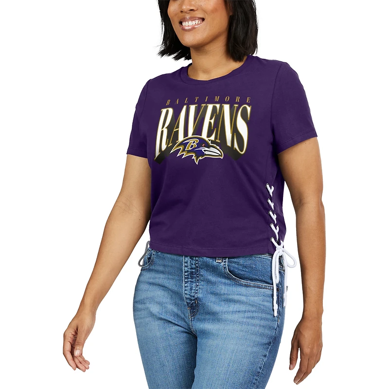 Women's WEAR by Erin Andrews Purple Baltimore Ravens Lace Up Side Modest Cropped T-Shirt