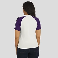 T-shirt raglan blanc à rayures et manches vieillies pour femme WEAR by Erin Andrews des Ravens de Baltimore