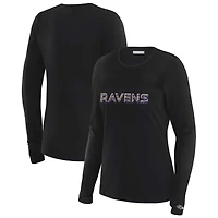 Women's WEAR by Erin Andrews x Gracie Hunt Black Baltimore Ravens Mesh Panel Long Sleeve T-Shirt