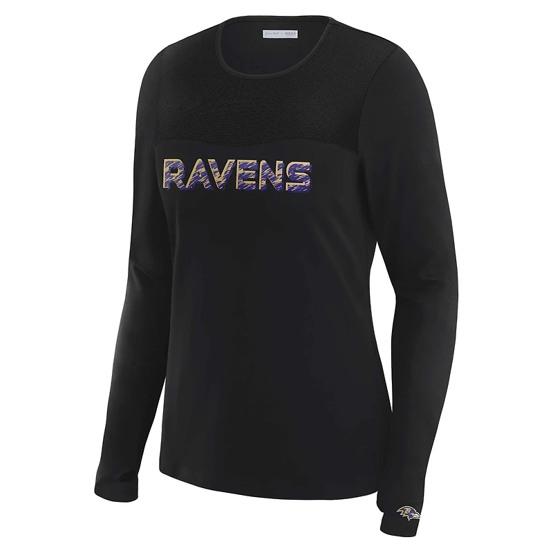 T-shirt à manches longues et empiècement en maille noire Baltimore Ravens WEAR by Erin Andrews x Gracie Hunt pour femme