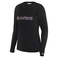 T-shirt à manches longues et empiècement en maille noire Baltimore Ravens WEAR by Erin Andrews x Gracie Hunt pour femme