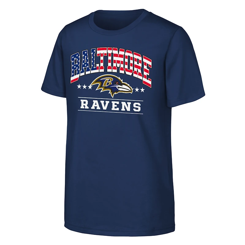 T-shirt bleu marine Baltimore Ravens pour jeunes, style américain, avec arche