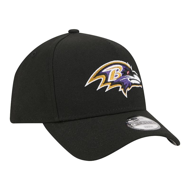 Casquette ajustable New Era 9FORTY A-Frame noire pour jeunes, Baltimore Ravens