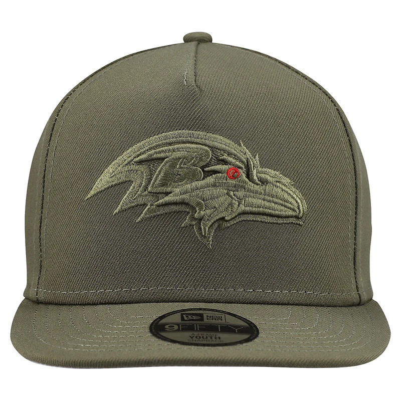 Casquette snapback A-Frame 9FIFTY olive Baltimore Ravens pour jeune New Era