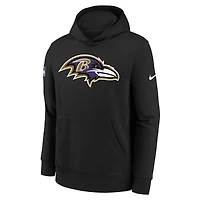 Youth Nike  Black Baltimore Ravens Sideline Club Fleece Hoodie