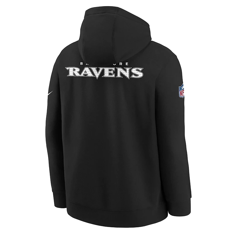 Youth Nike  Black Baltimore Ravens Sideline Club Fleece Hoodie