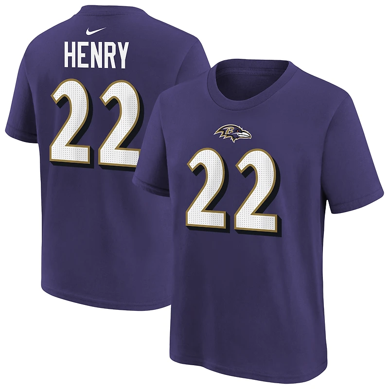 T-shirt Nike Derrick Henry violet pour enfant, avec nom et numéro du joueur des Ravens de Baltimore