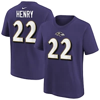 T-shirt Nike Derrick Henry violet pour enfant, avec nom et numéro du joueur des Ravens de Baltimore