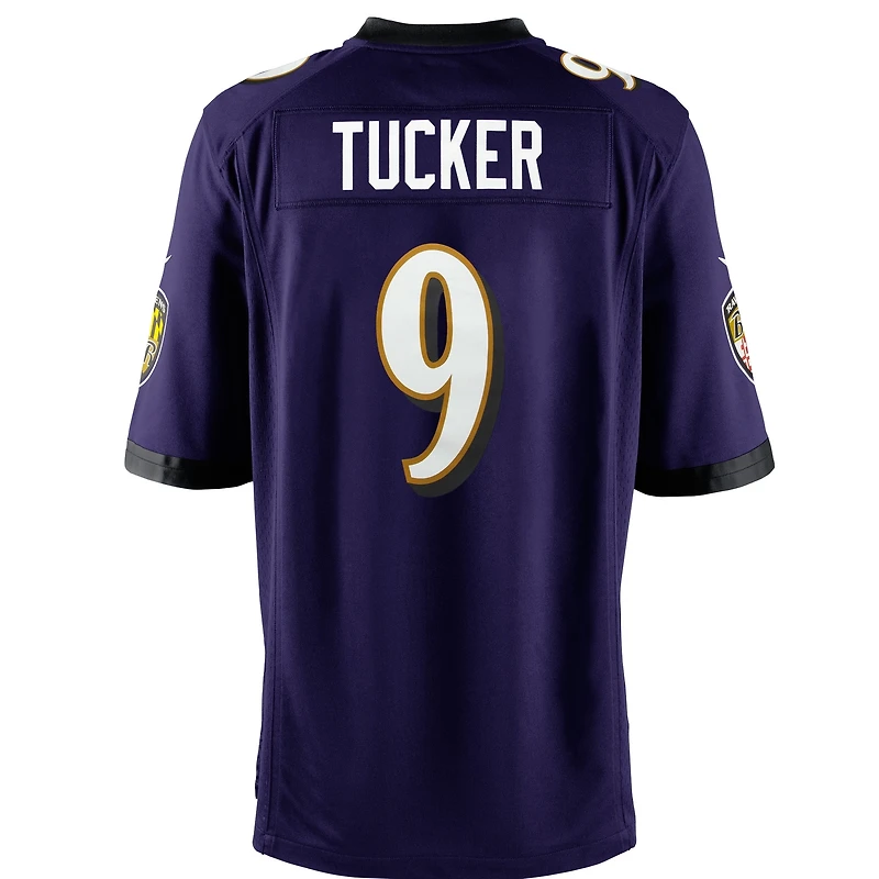 Maillot de match Nike Justin Tucker violet Baltimore Ravens pour jeune