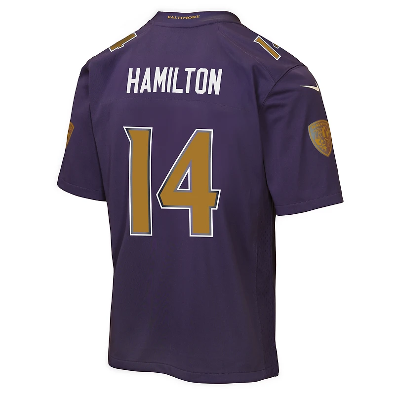 Maillot de match alternatif 2 violet Nike Kyle Hamilton pour enfant, Baltimore Ravens