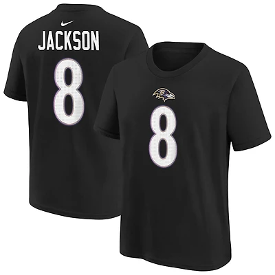 T-shirt Nike Lamar Jackson violet pour enfant, avec nom et numéro du joueur des Ravens de Baltimore