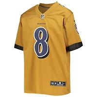 Maillot de jeu d'équipe inversé Nike Lamar Jackson doré pour jeunes Ravens Baltimore