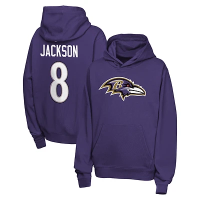 Youth Nike Lamar Jackson Purple Baltimore Ravens Name & Number Club Fleece Hoodie