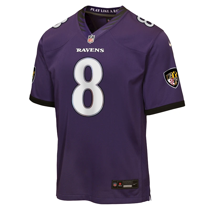Maillot de match Nike Lamar Jackson violet pour enfant, équipe des Ravens Baltimore