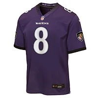 Maillot de match Nike Lamar Jackson violet pour enfant, équipe des Ravens Baltimore