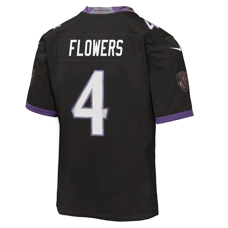 Maillot alternatif noir Nike Zay Flowers pour jeunes des Ravens de Baltimore