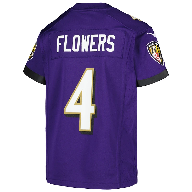 Maillot de match Nike Zay Flowers violet pour jeunes des Baltimore Ravens