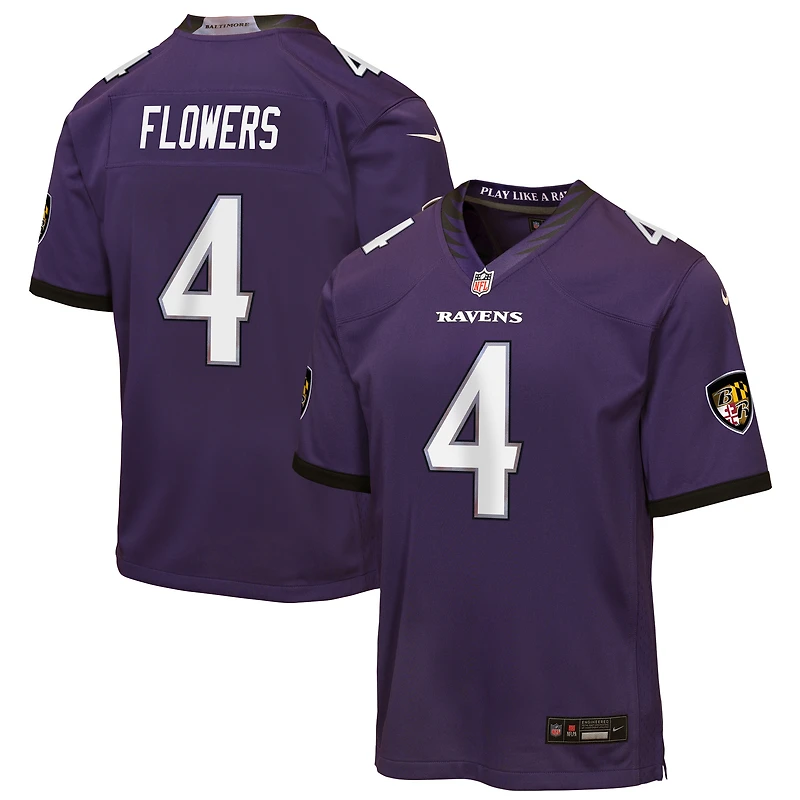 Maillot de match Nike Zay Flowers violet pour enfant des Ravens Baltimore