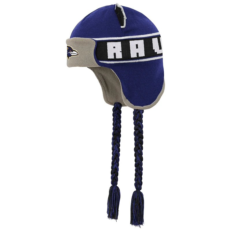 Bonnet en tricot violet pour jeunes Baltimore Ravens avec oreilles de soldat