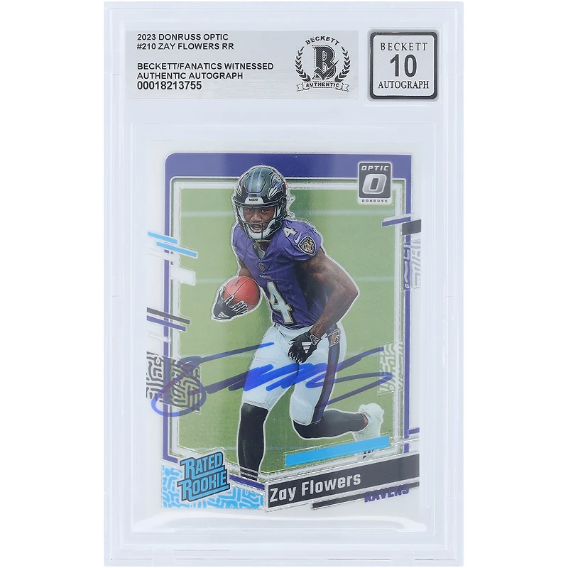 Zay Flowers Baltimore Ravens Autographié 2023 Panini Donruss Optic #210 Beckett Fanatics Witnessed Authenticated 10 Rookie Card