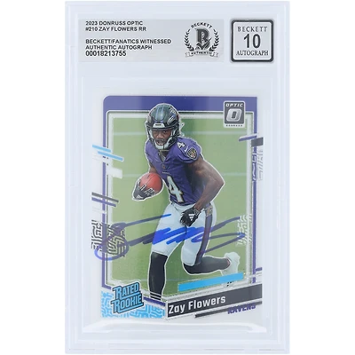 Zay Flowers Baltimore Ravens Autographié 2023 Panini Donruss Optic #210 Beckett Fanatics Witnessed Authenticated 10 Rookie Card