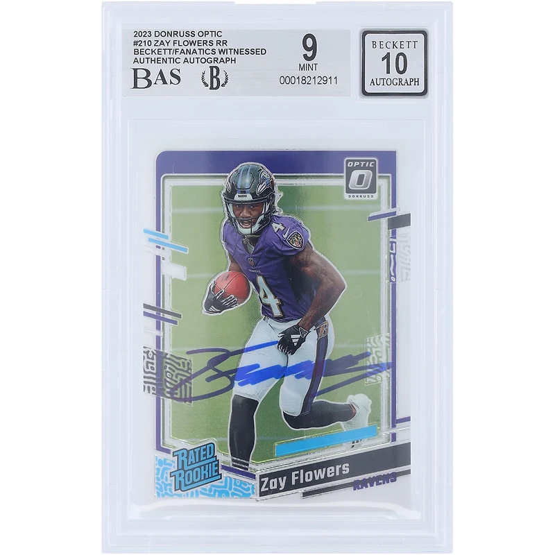 Zay Flowers Baltimore Ravens Autographed 2023 Panini Donruss Optic #210 Beckett Fanatics Witnessed Authenticated 9/10 Rookie Card