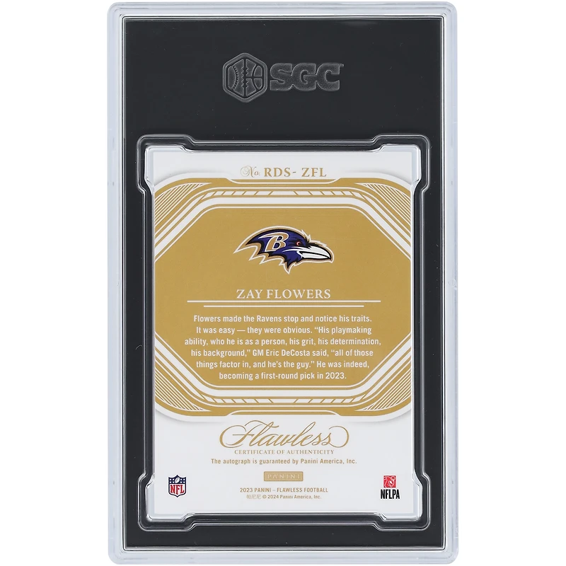 Zay Flowers Baltimore Ravens Carte Rookie Ruby Flawless 2023 autographiée Panini #RDS-ZFL #5/15 SGC Authentifiée 9